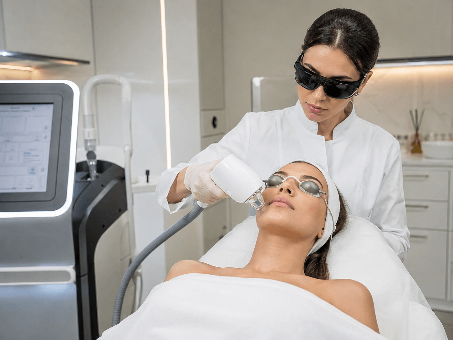 Procedură cu aparat de cosmetologie estetică efectuată de un specialist instruit în Chișinău